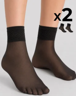 CALZA CORTA LADY VELATA CON BORDO IN PIZZO x2