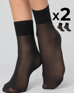 CALZA CORTA LADY VELATA CON BORDO IN PIZZO x2