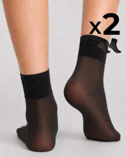 CALZA CORTA LADY VELATA CON BORDO IN PIZZO x2