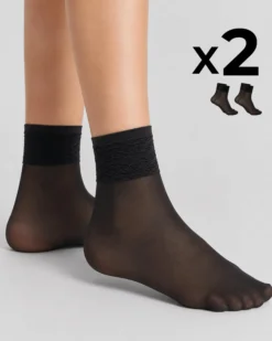 CALZA CORTA LADY VELATA CON BORDO IN PIZZO x2