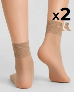 CALZA CORTA LADY VELATA CON BORDO IN PIZZO x2