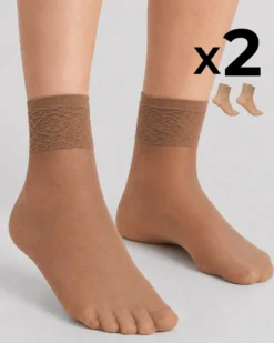 CALZA CORTA LADY VELATA CON BORDO IN PIZZO x2