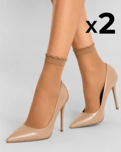 CALZA CORTA VELATA CON PUNTA IN PIZZO x2