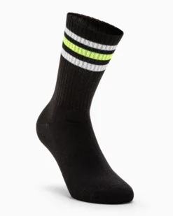 Calza tennis Crew cotone con righe fluo