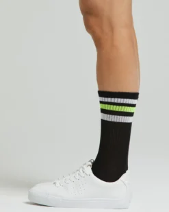Calza tennis Crew cotone con righe fluo