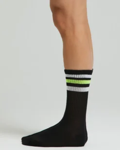 Calza tennis Crew cotone con righe fluo
