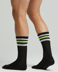 Calza tennis Crew cotone con righe fluo