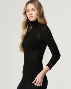 Maglia rib manica lunga collo alto in modal cashmere a costine
