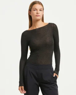 Maglia scollo a barchetta in modal cashmere con lamé