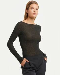Maglia scollo a barchetta in modal cashmere con lamé