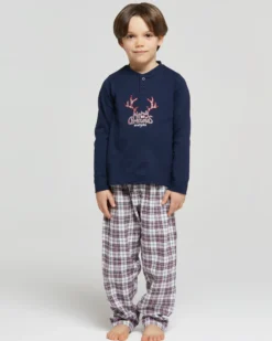 Pigiama lungo cotone interlock e flanella Merry Xmas boy