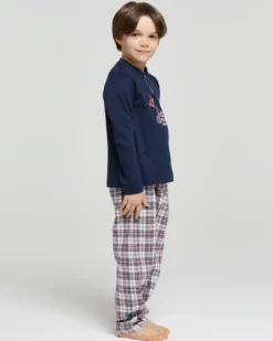 Pigiama lungo cotone interlock e flanella Merry Xmas boy